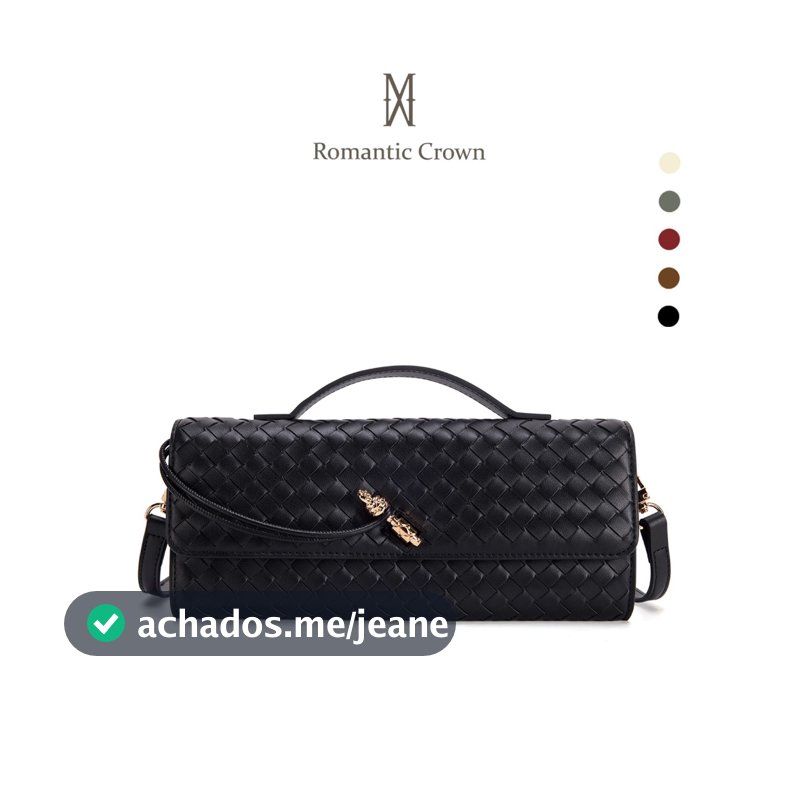 ROMANTIC CROWN Bolsa Feminina Mão Transversal Ombro Trançada Couro PU Vegan, Clutch Noite Balada Casamento Alça Ajustáve