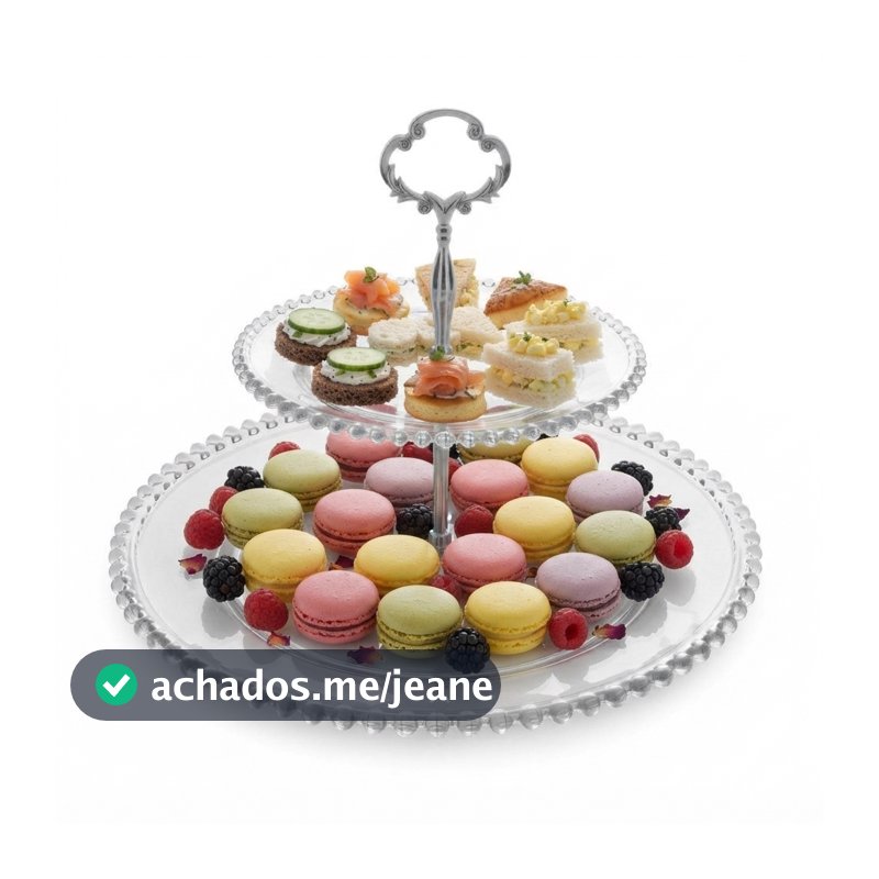 Prato Duplo para Doces Cristal Wolff Pearl 32x25cm Petisqueira Bomboniere Doceira Mesa Posta Festa Aniversário Casamento