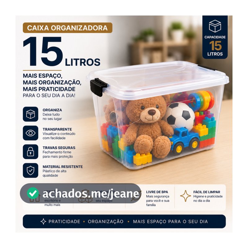 Caixa Organizadora 15 Litros Transparente Com Tampa E Travas Kit Multiuso Empilhável Resistente