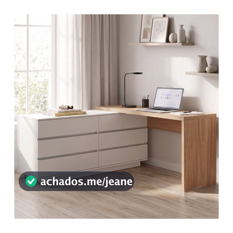 Escrivaninha em L ou Reta Oring 6 Gavetas 139,8cm CabeCasa MadeiraOriginals Branco/Itapuã