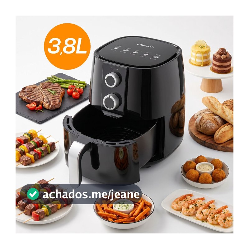 Fritadeira Elétrica Air Fryer 3,8L Sem Óleo 1700W Antiaderente Digital Assar Fritar Nakasaki Controle Manual