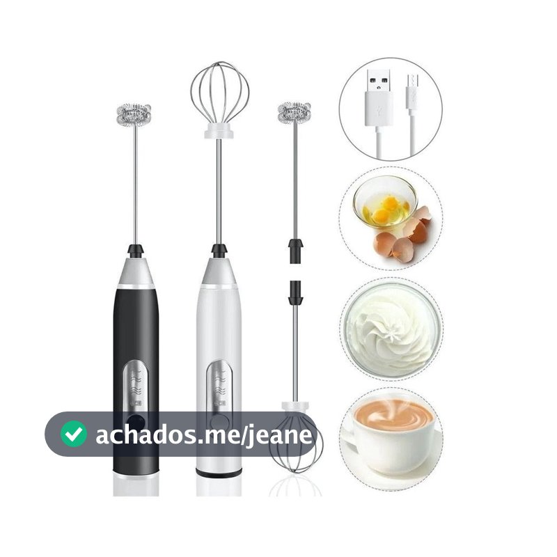 Batedor Misturador Mixer Elétrico para Bebidas Leite Café Clara de Ovo 2 em 1