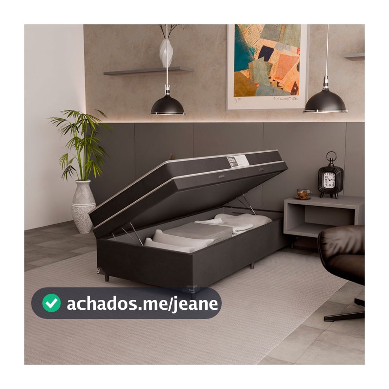 Cama Box Baú Solteiro + Colchão Espuma D20 - Suede Preto
