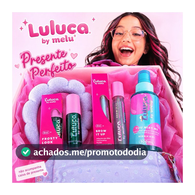 Kit Luluca by Melu Azul Candy Presente Completo Edição Limitada Body Splash Creme Gloss Máscara + Tiara Nuvem