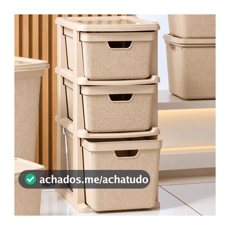 Gaveteiro Organizador De Chão 15 L 22 L Bege Multiuso Plástico 3 Gavetas Modulares Banheiro Quarto