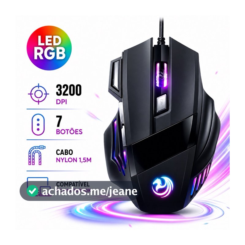 Mouse Gamer Laser 3200dpi 1400dpi Led Rgb Usb 7 Botões Fio USB 7D Extreme 7 Cores Profissional Original