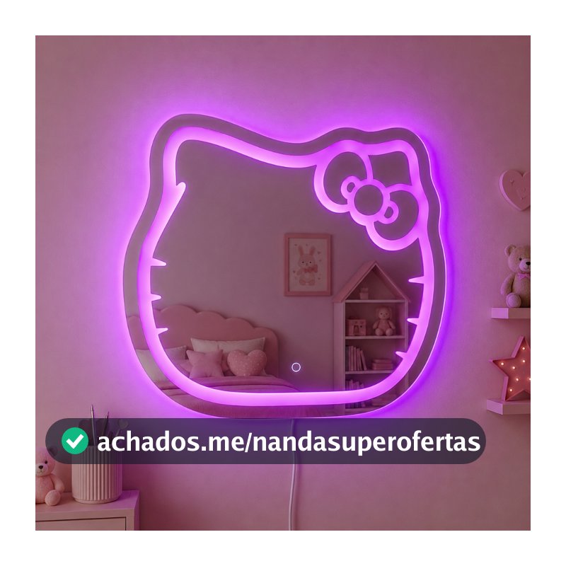 Espelho Infantil Gatinho com LED Touch 70x65 Quarto Menina 3 Tons de Luz