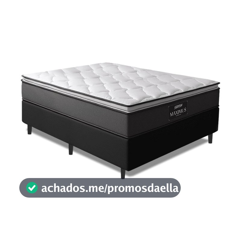 Cama Box Casal Colchão Molas Ensacadas Pillow Maximus 138x188x62cm Cinza / Preto Gazin
