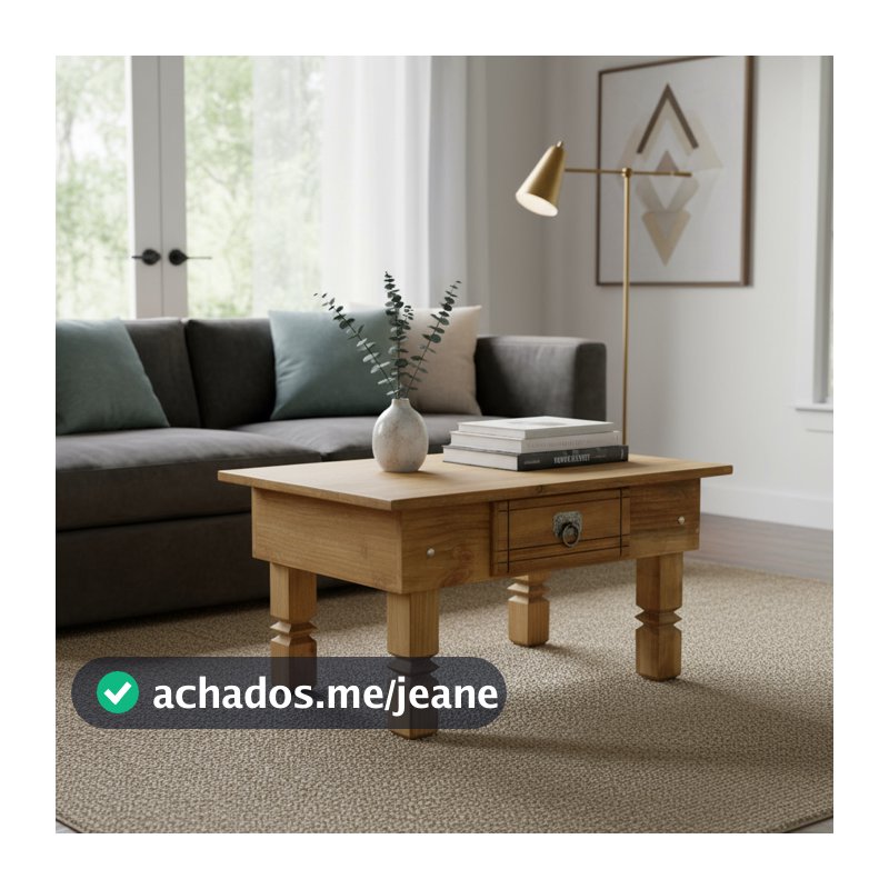 Mesa Mesinha de Centro Sala Com Gaveta em Madeira Maciça Rustica Artesanal Desmontável