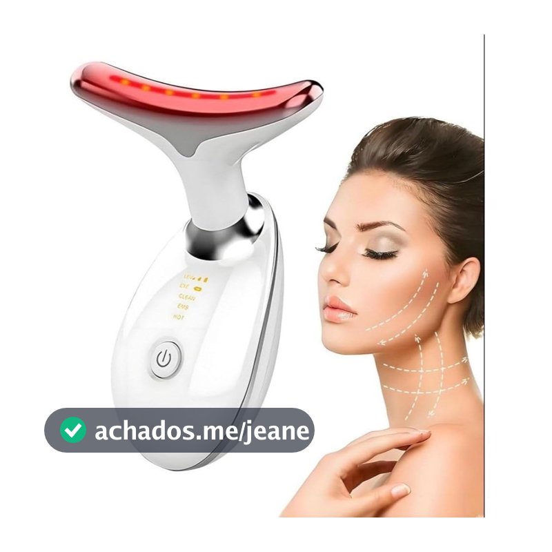 Massageador Facial LED 7 Cores - Modos, Aparelho Anti-Rugas para Rosto e Pescoço, Tratamento Estético Vibratório com Luz