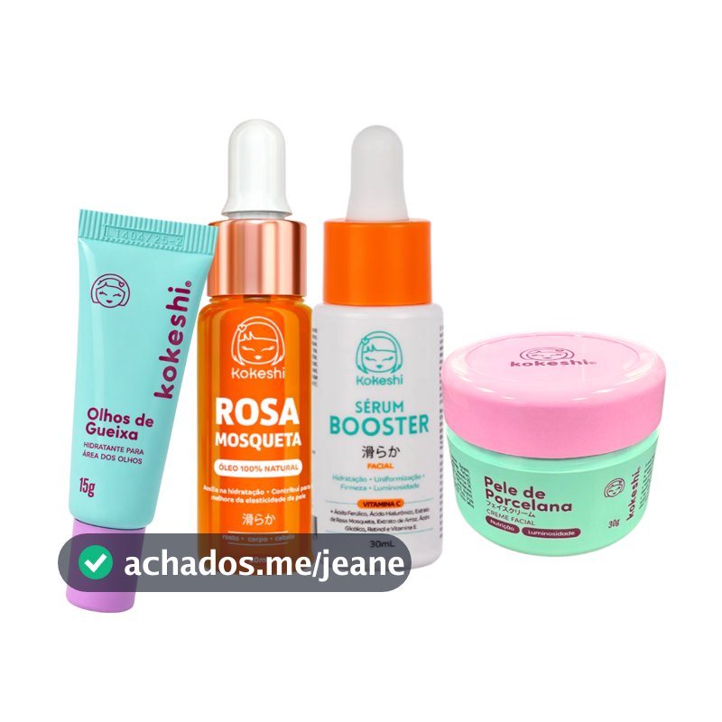 Kit 4 Renovadores Kokeshi Vitamina C Rosa Mosquesta Pele Porcelana Olhos de Gueixa