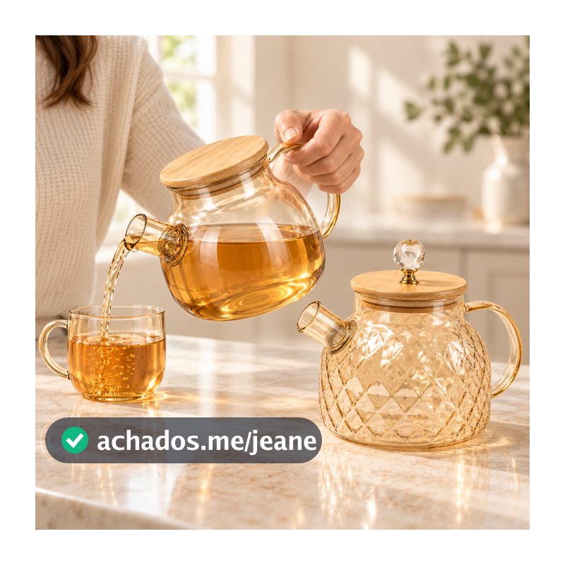 Chaleira Luxo de Vidro Borossilicato 1L com Tampa de bambu Jarra água saborizada chá suco
