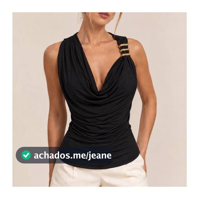 Blusa Feminina Elegante Aviamento Dourado T-shirt Básica Premium Confortável Look Casual Chic Tendência Decote
