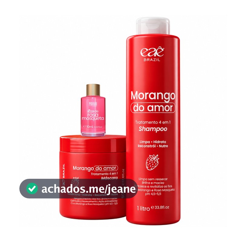 Shampoo Morango Do Amor Eaê 1l Máscara Morango 500g + Óleo Rosa Mosqueta 10ml