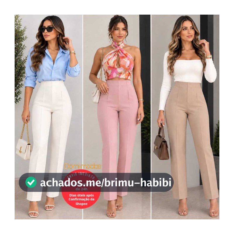 Domi Modas Calça Alfaiataria Feminina Cintura Alta LaNçamento Moda ZR 020