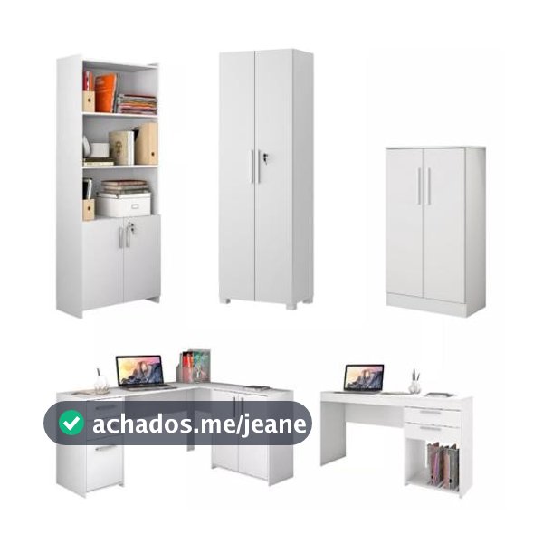 Conjunto Para Escritório 2 Mesas 2 Armários Altos 1 Armário Baixo Notável Móveis