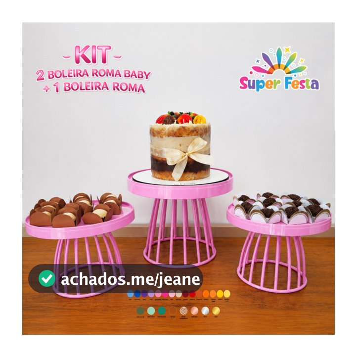 Kit 1 Boleira Roma 23cm e mais 2 Boleiras Roma Baby 18cm para Festa e Decoração