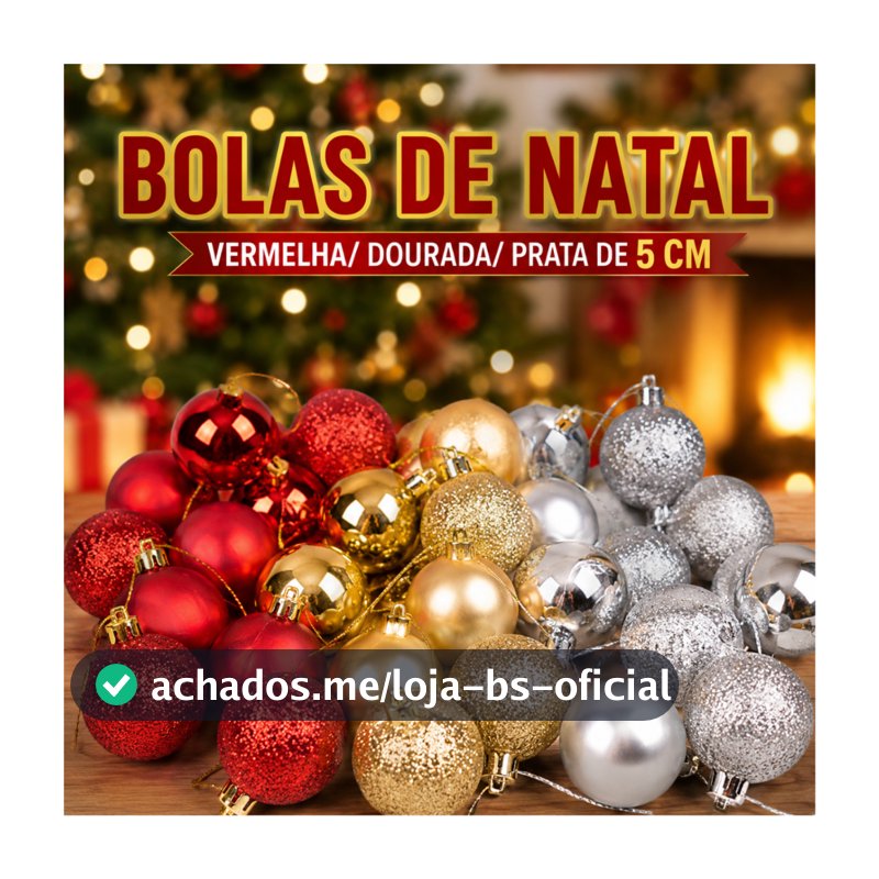 Kit 8/16/24/32 Bolas de Natal 5cm Vermelha, Dourada e Prata – Enfeites para Árvore, Decoração Natalina Premium