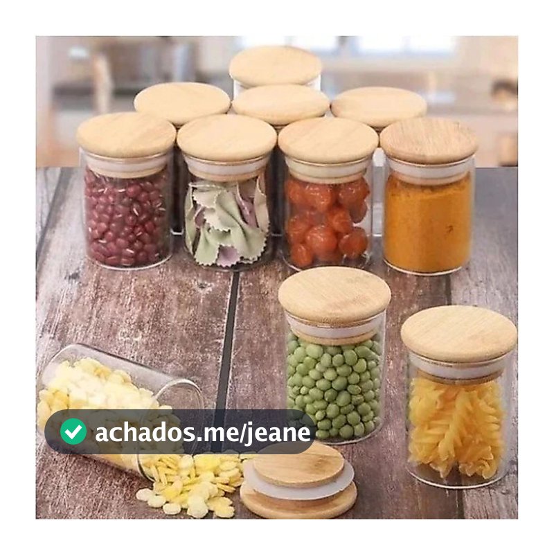 Kit 6 Peças 200ML Potes  de vidro Herméticos Com Tampa De Bambu