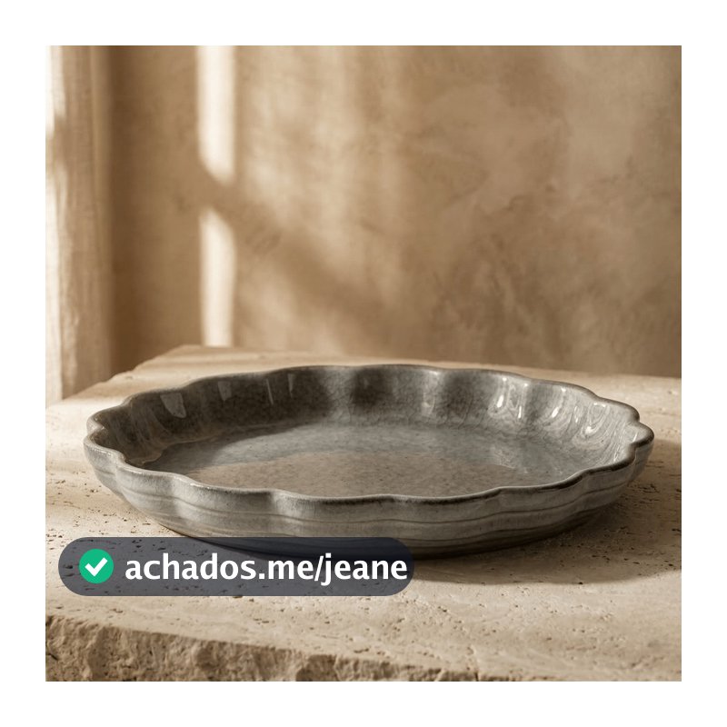 Travessa Redonda Jade em Cerâmica 1,5L Assadeira Refratária Forno Mesa Posta Cinza 28cm