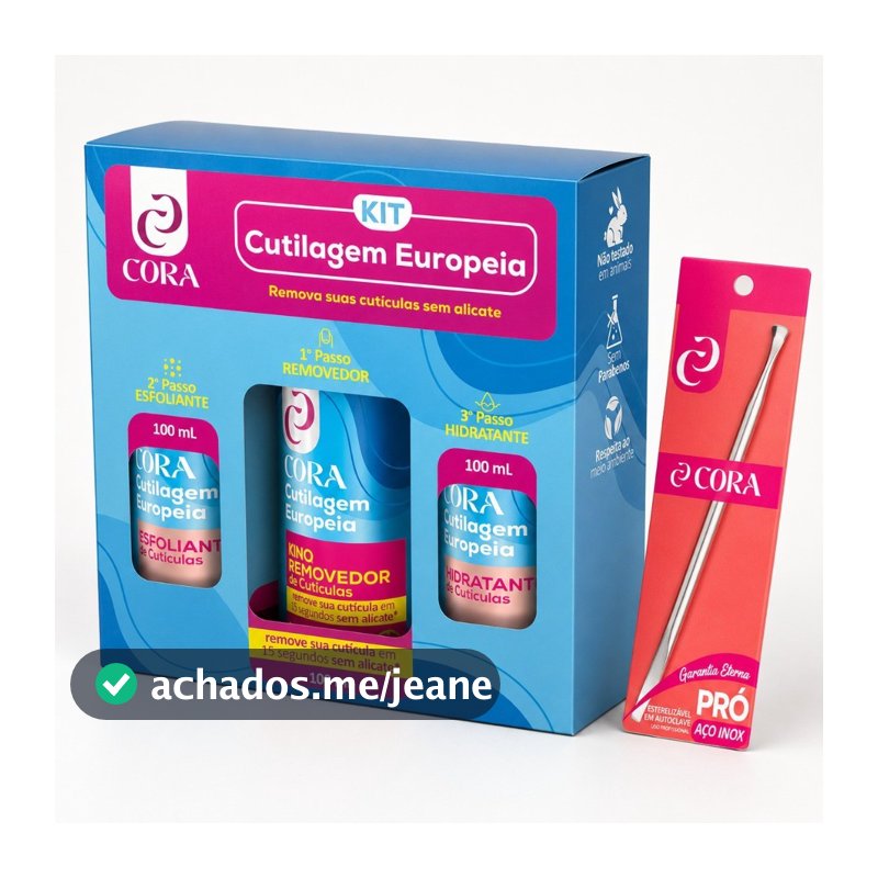 Kit Cutilagem Europeia Cora Removedor Esfoliante e Hidratante de Cutículas Gel Cravo karité Espátula