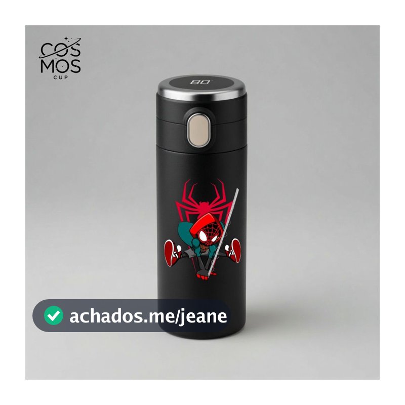 Garrafa Térmica de Aço Inoxidável Marvel Spider Man Miles Morales com Medidor de Temperatura Digital 420ml