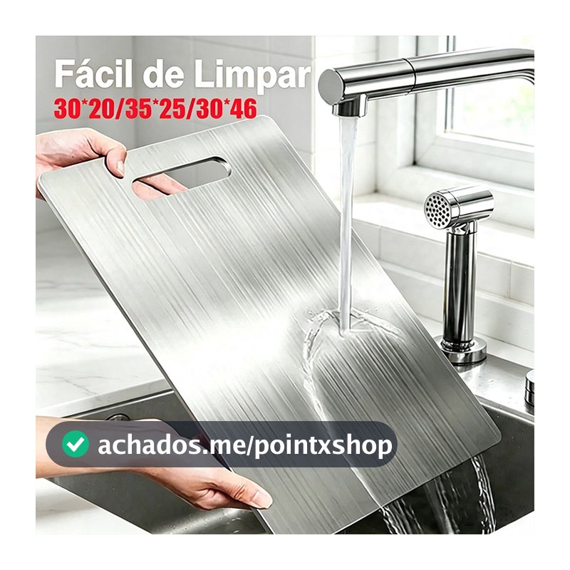 Tábua De Corte Dupla Face 20cm x 30cm, Aço 304 Inoxidável, Antibacteriana para Uso Diário