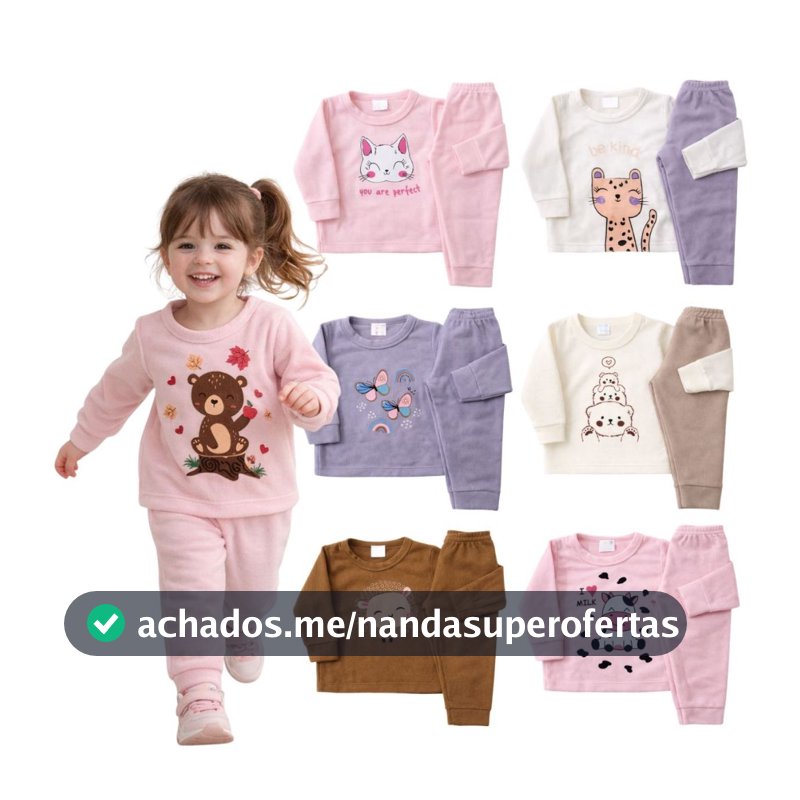 Kit 4 Peças Conjunto Soft Menina Infantil e Bebê Inverno Roupa Frio Infantil Menina