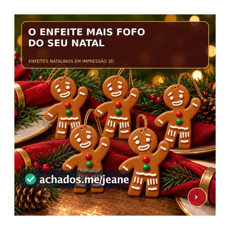 Enfeite de Natal 3D em Formato de Homem Biscoito de Pão de Leste com Corrente Dourada