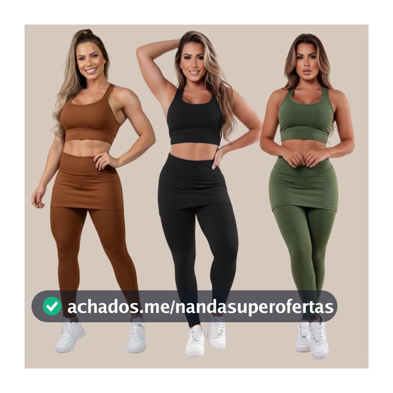 Kit 3 Conjuntos Calça Legging Saia Tapa Bumbum Roupas Femininas De Academia A15
