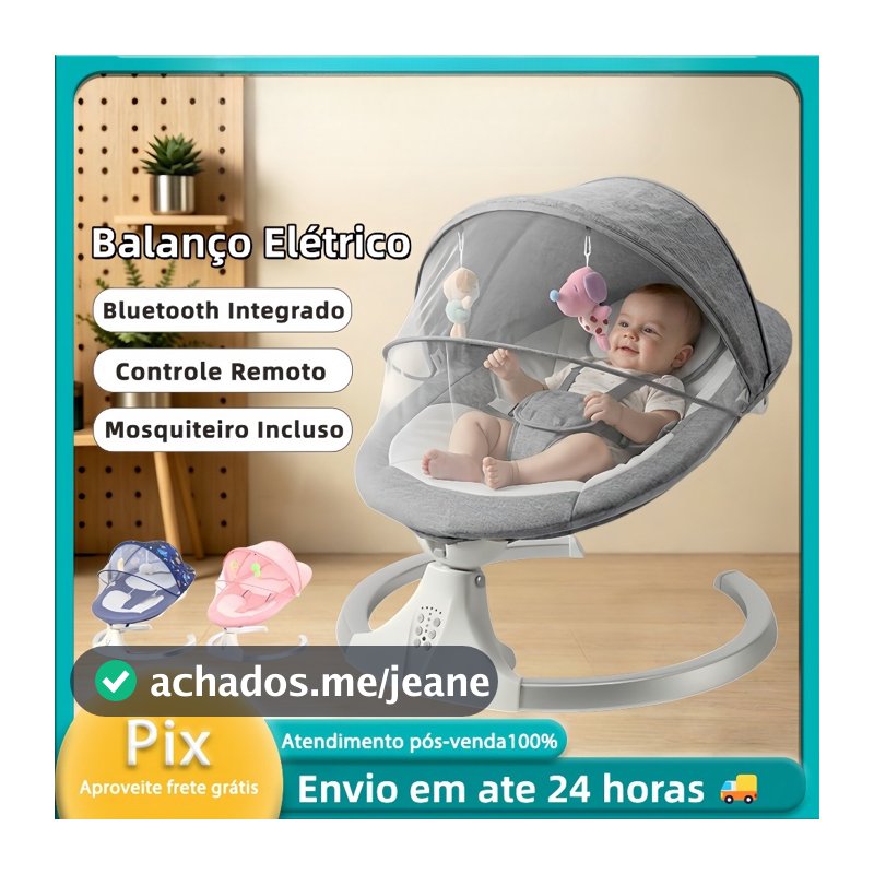 Cadeira De Descanso Balanço Elétrica Para Bebê Com Bluetooth Controle Remoto E Mosquiteiro Sono