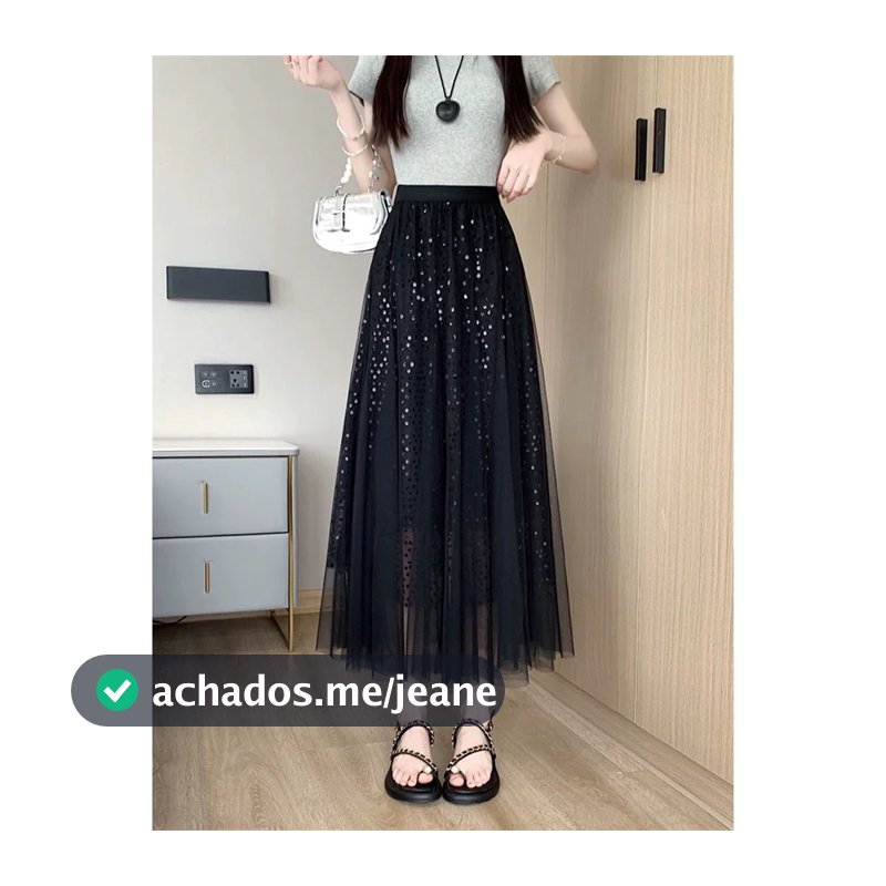 Saia de Tule com Paetê de Melhor Qualidade Saia Longa de Brilho WK-82