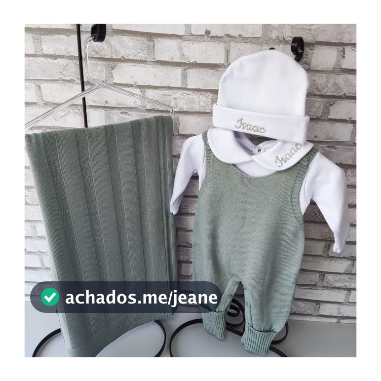 kit Saída maternidade  bebê  jardineira tricô  personalizada bebê 5 peças  menino menina