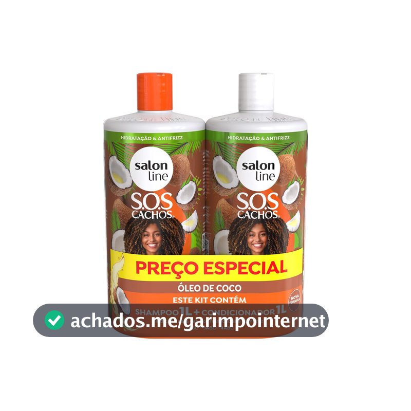 Kit SOS Cachos Coco Profundo Shampoo e Condicionador Litrão Salon Line