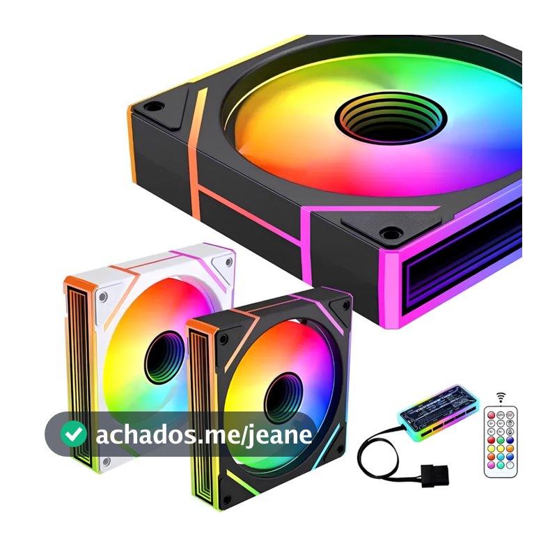Kit 3 Ventoinhas ARGB 120MM 1200 RPM ±10% com Baixo Ruído com Controle Remoto e Hub para Setup Gamer