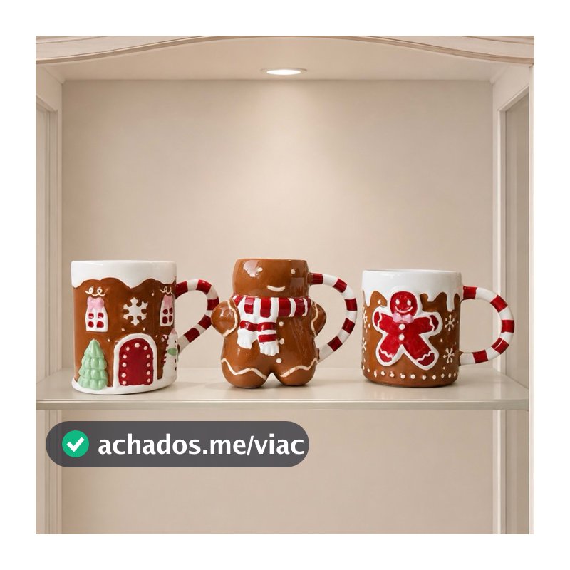 Caneca de Cerâmica Xícaras Divertidas de Natal Papai Noel Soldadinho Quebra-Nozes Biscoito de Natal Gingerbread