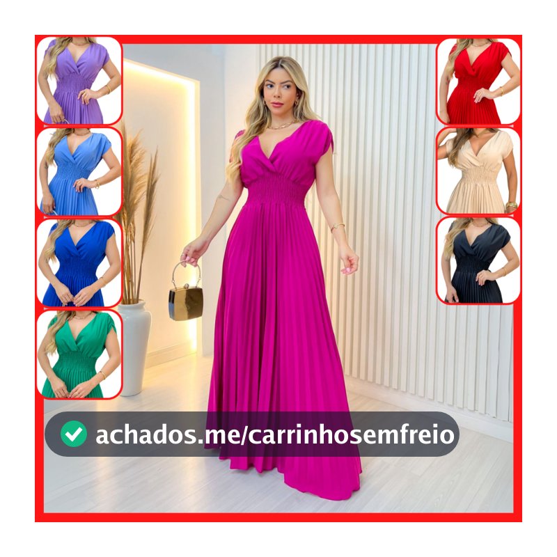 Vestido Feminino Longo Plissado Elegante para Casamento Noiva Civil Festa Formatura Igreja Luxo X174