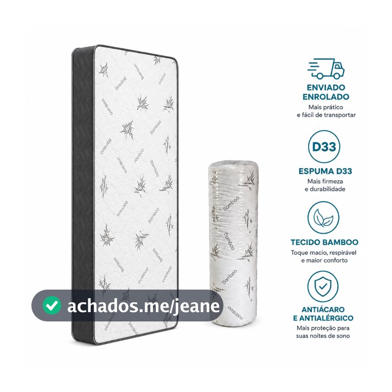 Colchão Solteiro D33 Espuma Com Certificado do Inmetro 188x88x12 CM Ortopédico Anti Ácaro Alta Qualidade Conforto - AV