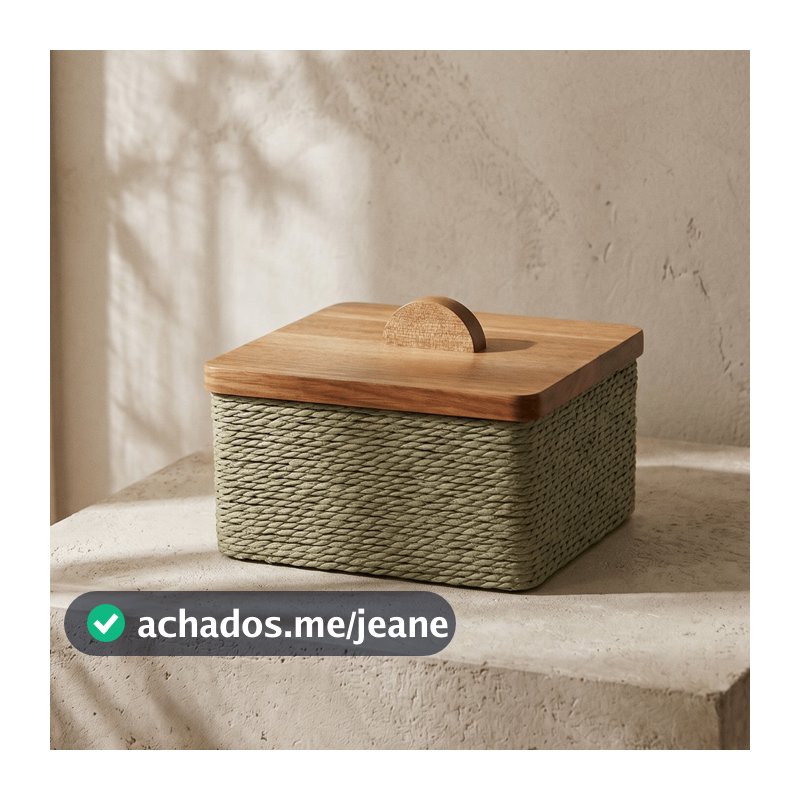 Caixa Decorativa Corda Trançada Verde Madeira 16x11cm Cesto Estilo Boho Minimalista Luxo Premium