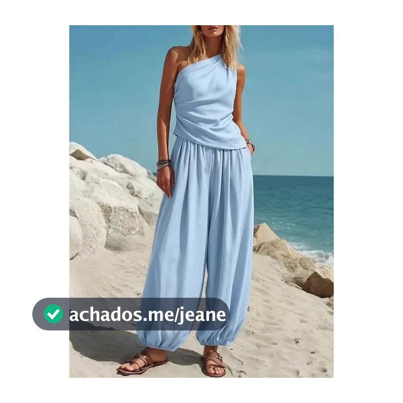 Roupa Feminina De 2 Peças Com Gola Inclinada Dobrada Sem Mangas Regata E Cintura Alta Calças Largas Soltas Ocasiões Casu