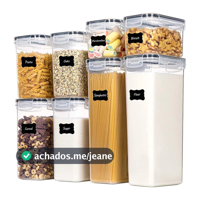 Kit 8 Conjunto de Potes Herméticos em Acrílico Cristal com Trava e Design Empilhável - Organizador para Mantimentos