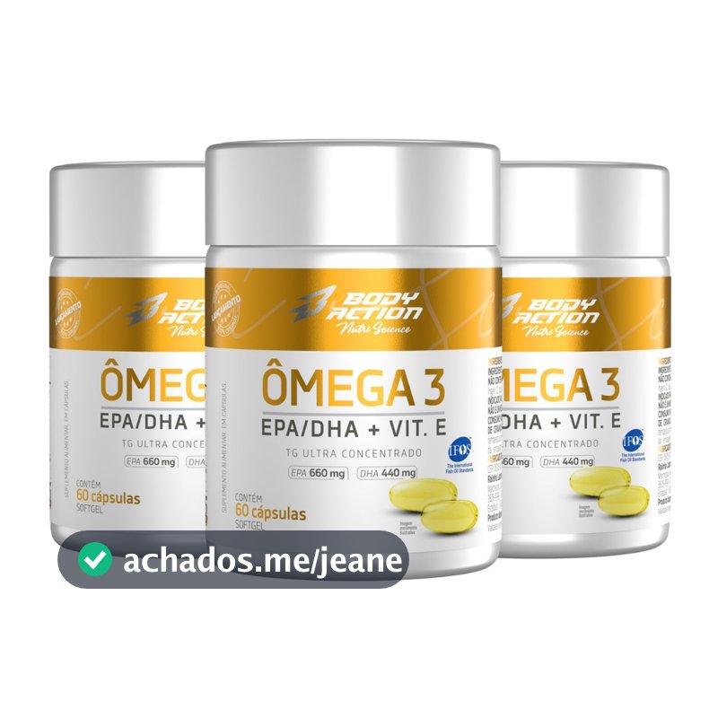 Kit 3x Ômega 3 Tg Ultra Concentrado C/ Vit. E  Total 180 Caps - 3 Meses Bodyaction