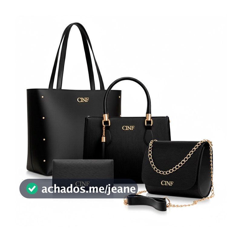 Kit Bolsa Feminina Sacola Grande + Bolsa Média + Tira Colo + Carteira