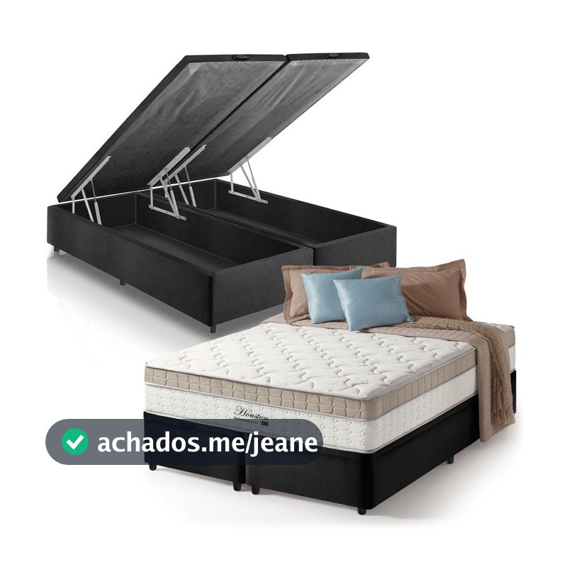 Cama Box Baú Queen Bipartido Preto + Colchão Molas Ensacadas Pillow In Zidi Houston 158x198x70cm