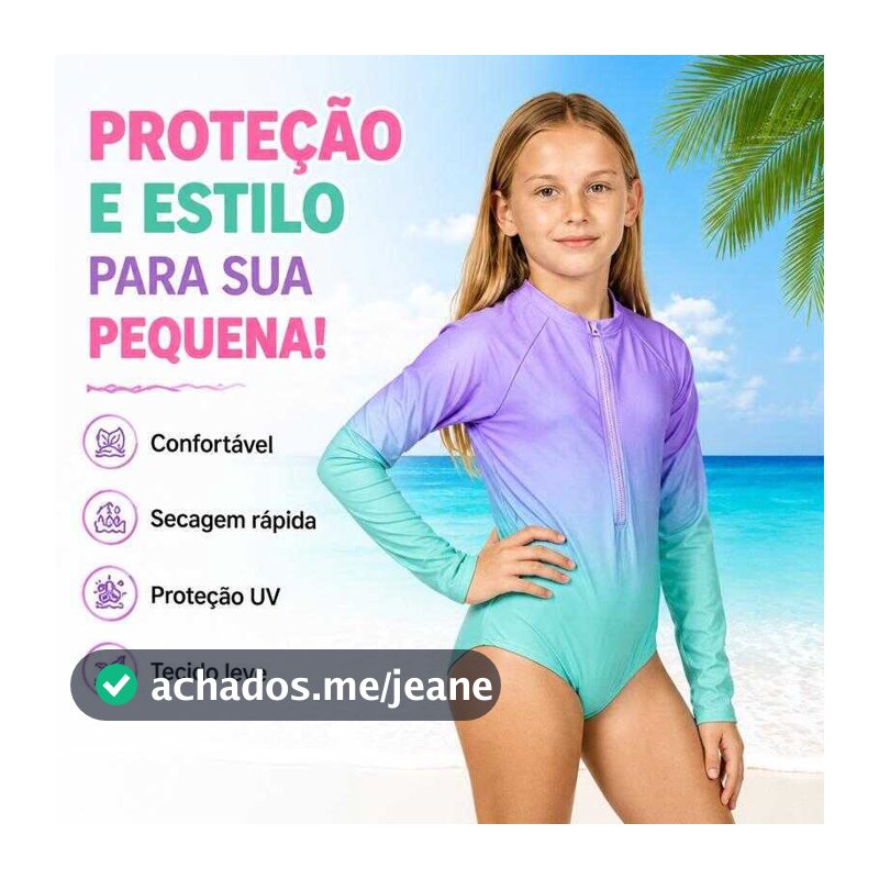 Rashguard Infantil Maiô de Uma Peça Manga Longa Zíper Frontal Proteção UV Degradê para Meninas Praia Piscina