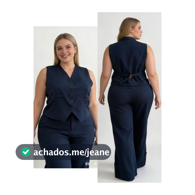 Conjunto Feminino Plus Size Alfaiataria Colete e Calça 46 ao 50 9855