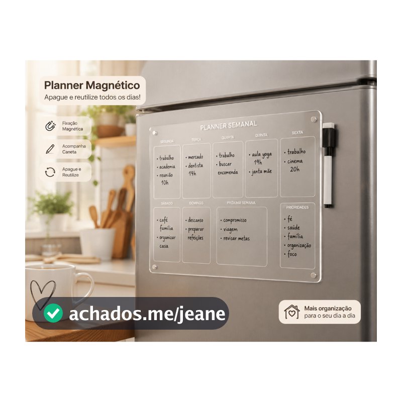 Lousa Planner Magnética Para Geladeira Semanal Mensal Anotações Acrílico Reutilizável Com Caneta