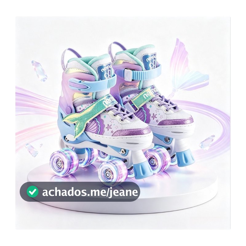 Patins De 4 Rodas Infantil Roxo Sereia Com Freios Com Led Ajustavel Meninas