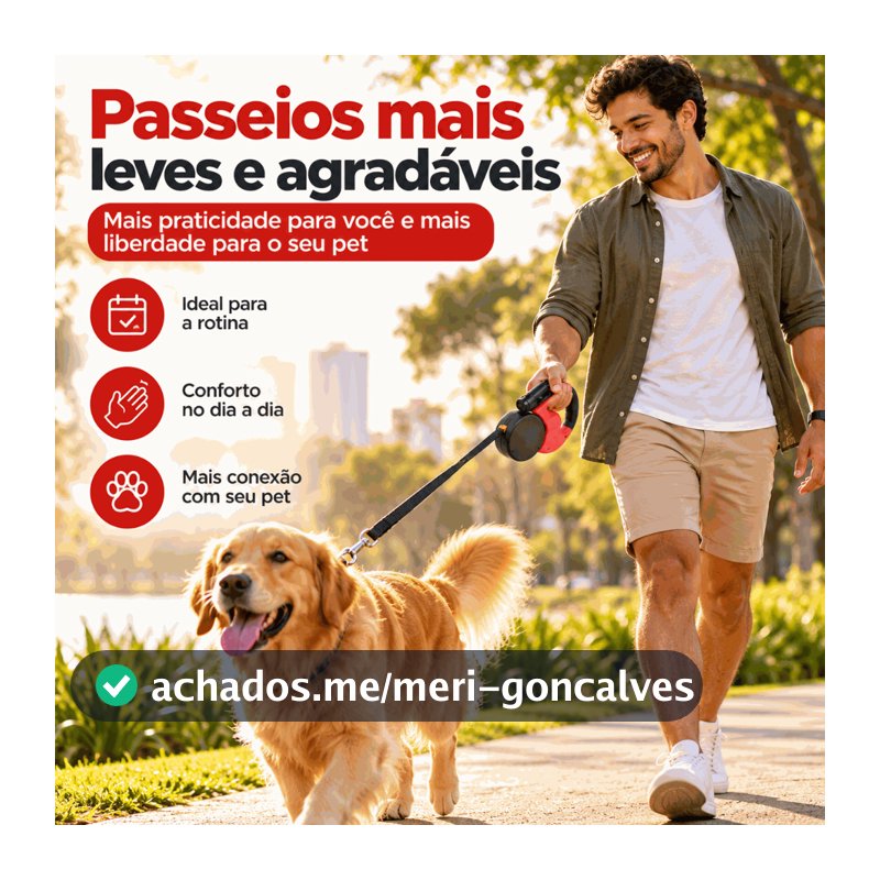 Guia Dupla Retrátil para 2 Cães | Resistente, Luz LED e Trava Automática, Perfeita para Passeios Noturnos