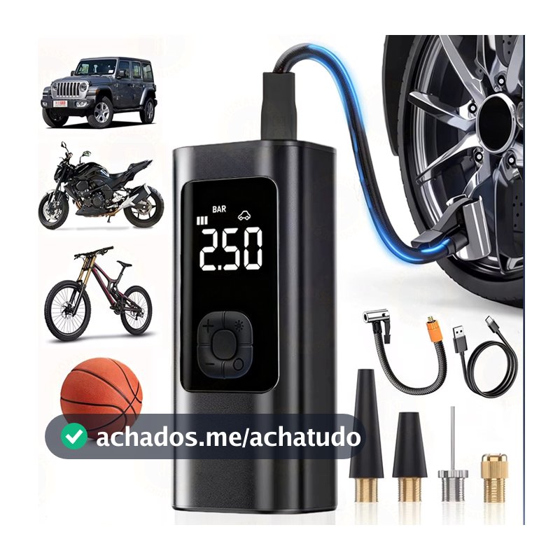 Bomba de Ar Digital Portátil Compressor Inflator Multi-função Calibrador de Carro Recarregável M6